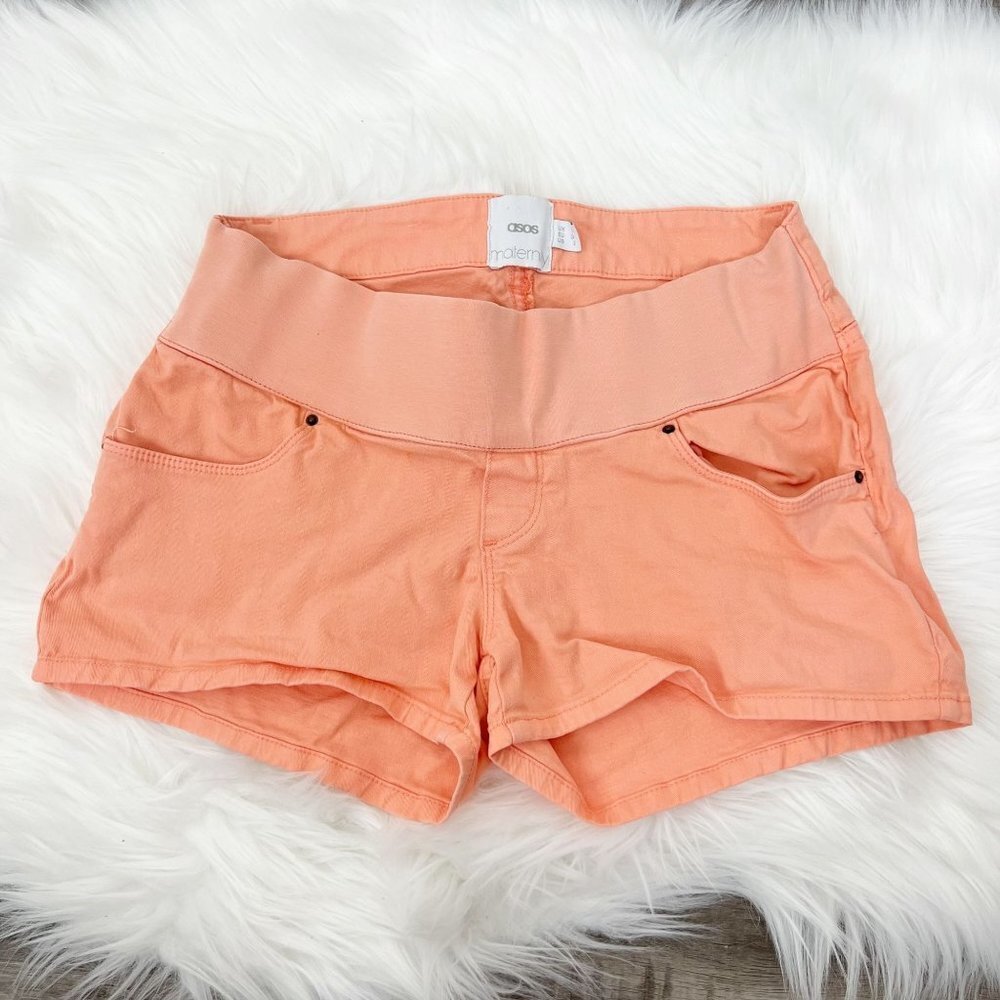 ASOS Maternity Coral Orange Under Belly Jean Shorts Womens 2